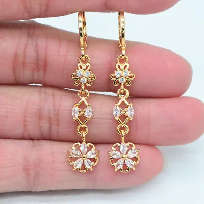 18K Yellow Gold Filled Women Clear Mystic Topaz Flower Dangle Earrings Jewelry • $2.99