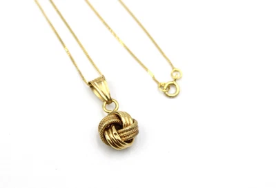£19.03 • Buy .375 9ct YELLOW GOLD 18  Trace Chain Knot Design Pendant Necklace 1.00g -B52