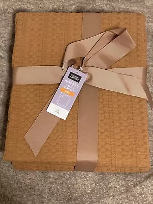 100% Cotton Waffle Throw Bed Blanket 200x220cm Caramel/Brown • £15