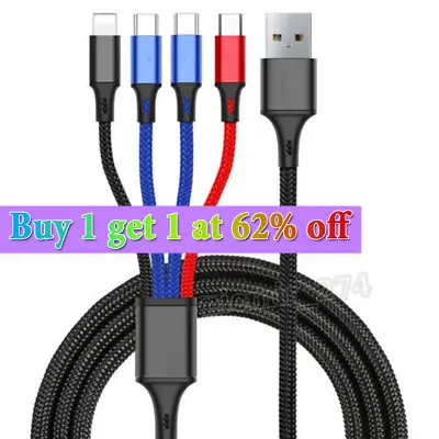 4 In1 Multi USB Charging Cable Fast Charger Cord For IPhone/2 Type C/Micro • £3.67