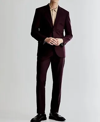 H&M Burgundy Skinny Stretch Fit Men's Suit Blazer & Pants Size 36R NWT • $99.99