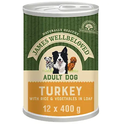 12 X 400g James Wellbeloved Adult Wet Dog Food Tins Turkey & Rice In Loaf • £30.99