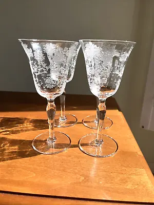 $32 • Buy Vintage Morgantown Mayfair Etched Wine Water Goblets Glasses 7.5” Set 4