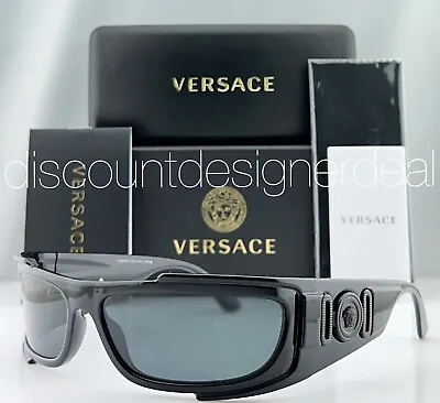 Versace Medusa Shield Sunglasses VE4446 GB1/87 Black Frame Gray Lens 67mm NEW • $139.99