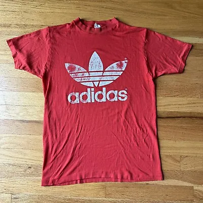 Vintage 1980s Adidas Trefoil Red Shirt Size Medium Made In USA • $50