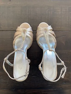 Michaelangelo Willow White Wedge Heels Ankle Strap Women's Bridal Shoes - 8.5W • $13.50