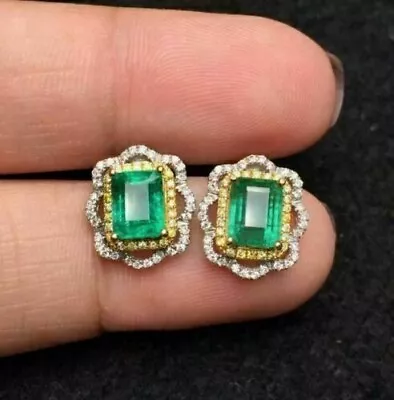 3Ct Emerald Lab Created Green EmeraldDiamond Earrings14K WhiteYellow Gold Pelted • $101.24