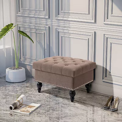 25  Fabric Tufted Storage Ottoman With Removable Lid Wood Legs • $87.99