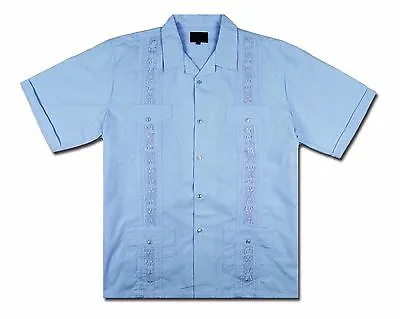 £20.69 • Buy New Guayabera Men's Blue Cuban Bartender Wedding Button Up Casual Dress Shirt