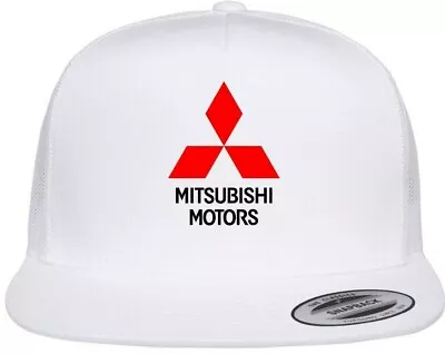 Mitsubishi Car Auto Logo Emblem Printed Black Hat Flat Bill Yupoong Trucker Cap • $22.99