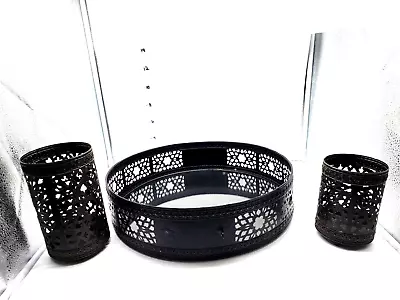 Mirrored Organizer 15 In  Black Flowers White House With 2 Holders • $32