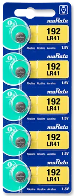 Murata LR41 (192) 1.5V Alkaline Button Cell Battery (5 Pack) - EXP 12/2023 • $3.97