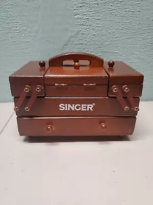 Vintage Small 8  Wooden Accordion Sewing Box With Thread And Needles • $39.99