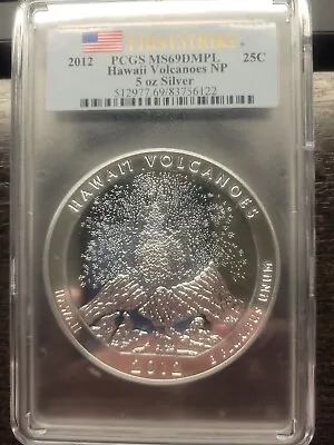 2012 HAWAII VOLCANOES NP ATB 5 OZ. SILVER PCGS MS69 DMPL First Strike FS SCARCE • $700