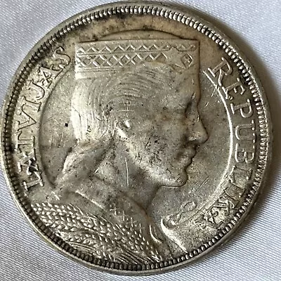 1929 Latvia 5 Lati Silver Coin AU/BU Condition B07 • $50