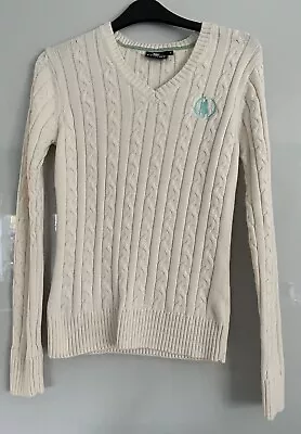 Crane Cream Cable Knit Long Sleeve V Neck Jumper Size Small 8-10 Slim Fit • £5.50