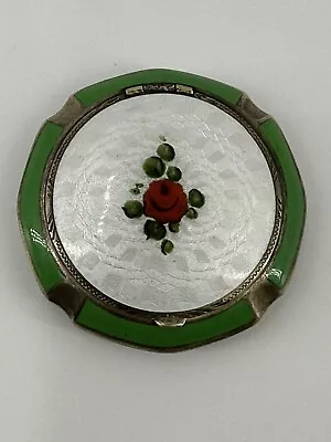 Vintage 1930s Guilloche Enamel Green Compact Rouge & Loose Powder • $42