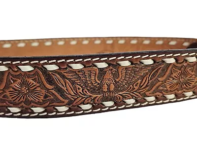 Vtg Mallory Hand Tooled Leather American South Western Belt Size 28 Eagle Floral • $34.95