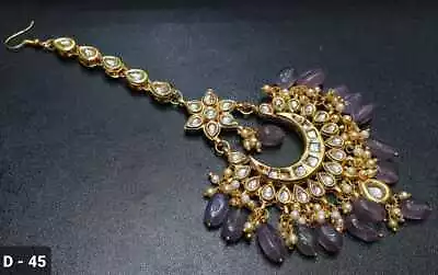 Indian Bollywood Gold Tone Purple Maang Tikka Kundan Jewelry Head Accessory • £20.66