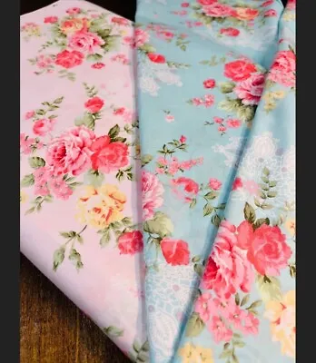 Victorian Romantic Roses Pink Cotton. Vintage French Spoonful Roses. BTY • $10.36
