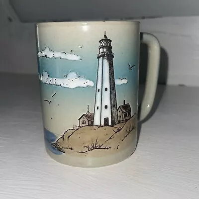 Vintage Otagiri Lighthouse Sailboat Ship Beach Ocean Scene Mug Japan Stoneware • $14.99