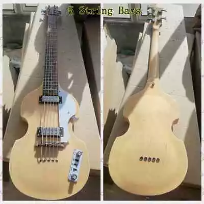 Custom  5 Strings Violin Bass Guitar Natural Wood Chrome Staple Pickups • $314.34