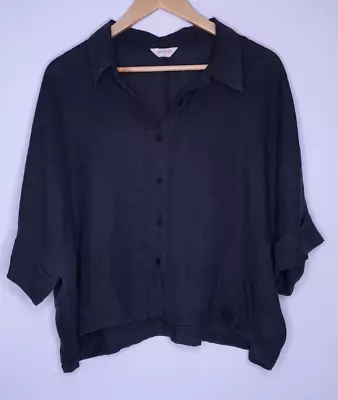 GORMAN Black Hemp Cropped Shirt Size 12 Button Up • $39.97