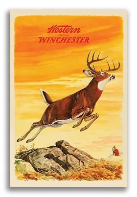 1950s  Western Winchester  Vintage Style Deer Hunting Poster - 16x24 • $13.95