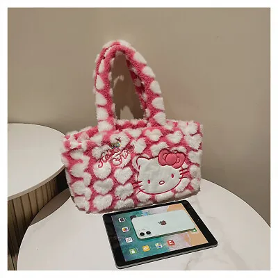 NEW Women Plush Handbag Pink Hello Kitty Shoulder Bag Students Tote Bag Shopping • $27.49