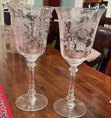 Heisey Orchid Water Goblet Glasses Set Of 2 Stem 5025 Etch 507 Glass Vintage • $17.99