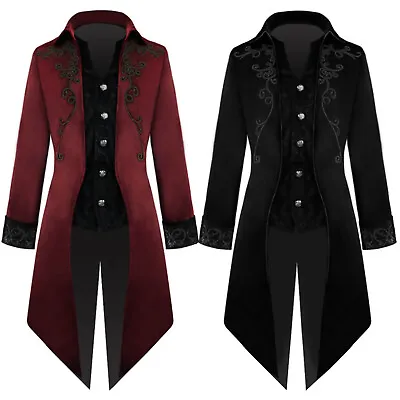 Mens Steampunk Vintage Black Tailcoat Gothic Jacket Velvet Victorian Frock Coat • $90.99