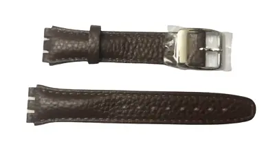 £7.99 • Buy Replacement 19mm Leather Watch Strap In Brown For Swatch Metal Buckle