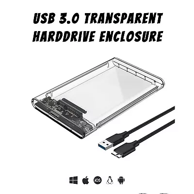 Hard Drive Enclosure 2.5  USB 3.0 SATA Case Transparent External Caddy HDD SSD • £2.89