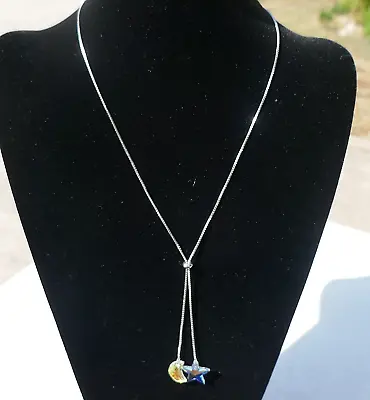Celestial Crystal Lariat Necklace Moon Star Silvertone 24 Inches Lunar • $14.99
