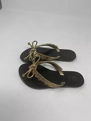 Mel Dreamed By Melissa Harmonic Chrome Sandals Flip Flop Shoes Girls Gold Sz 11 • $16.99