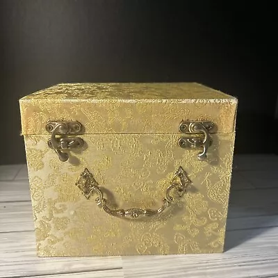 Vintage Silk Brocade Padded Box Yellow Dragon Gold Satin Lining Latches Handle • $38.50