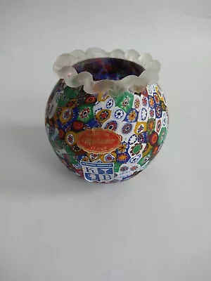 Vintage Italian MURANO Venetian Blown Glass Millefiori Vase Original Labels • $79.99