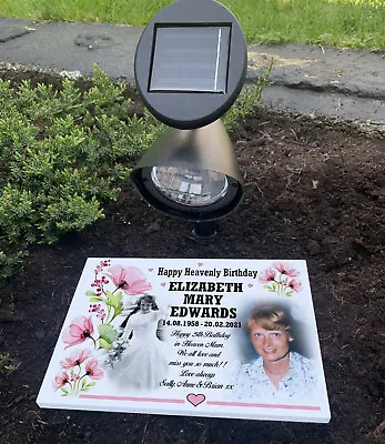 Cemetery Grave Memorial Solar Light Personalised Grave Marker Weatherproof. • £29.99