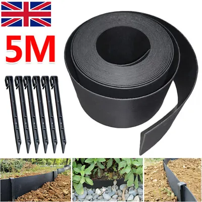 5 Metre FLEXIBLE GARDEN BORDER GRASS LAWN PATH EDGING W/ 6 PLASTIC PEGS M • £10.58