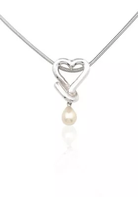 Retired Mignon Faget Love Link Heart Pearl Pendant Sterling Silver Necklace • $190