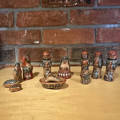 Vintage 12 Piece Burnished Pottery Nativity Set Made In Mexico • $33