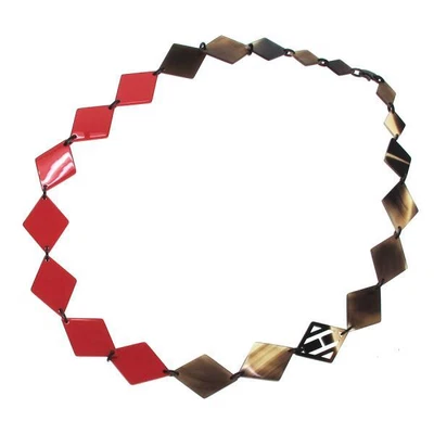 $730 • Buy Hermes Necklace Diamond Shape H Logo Buffalo Horn Red Brown Multi 37.4 In Women