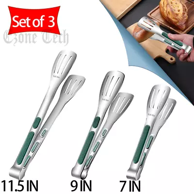 3Pcs Stainless Steel Kitchen Tongs Silicone Food Tongs Non-slip Steak  Clamp BBQ • $9.81