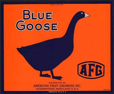 Vintage Label BLUE GOOSE Bird American Fruit Growers Hagerstown Maryland N-mint+ • $5.59