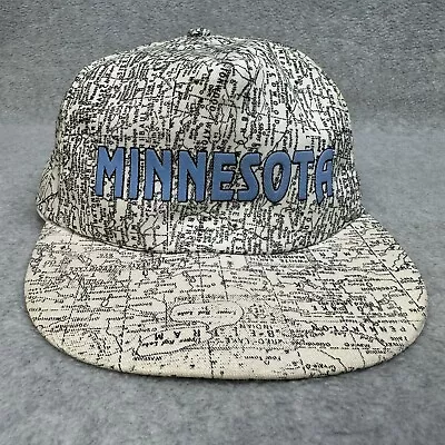 Minnesota Hat Cap White Spellout Map Snapback Travel Vintage USA Made P Hat • $11.95