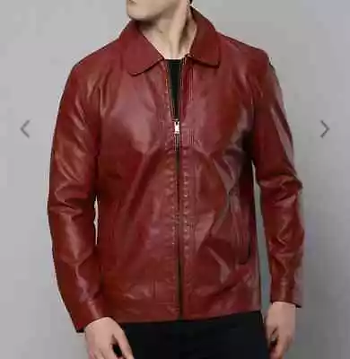 RED Men Handmade Real Soft Lambskin Leather Jacket Stylish Biker Motorcycle • $117.75