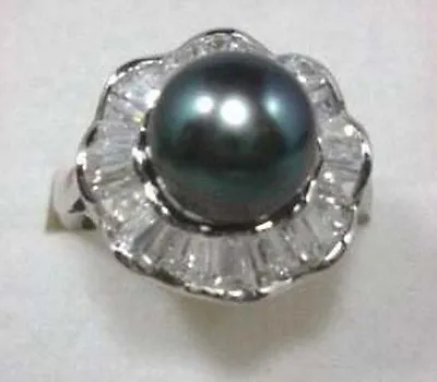 12mm Black South Sea Shell Pearl Gemstone Bead Jewelry Ring Size 7 8 9 AAA Grade • $13.50