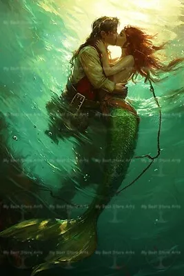MERMAID'S KISS FINE ART PRINT Wall Decor Poster Siren And Pirate Painting • $7.95