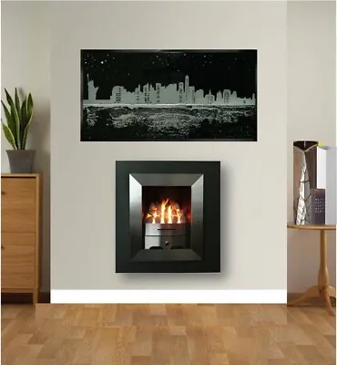 £499.90 • Buy GAS FIRE 4kw SILVER BLACK INSET FULL DEPTH WALL MOUNTED GLASS COAL FUEL BED