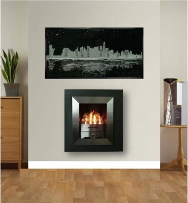 GAS FIRE 4kw SILVER BLACK INSET FULL DEPTH WALL MOUNTED GLASS COAL FUEL BED • £499.90